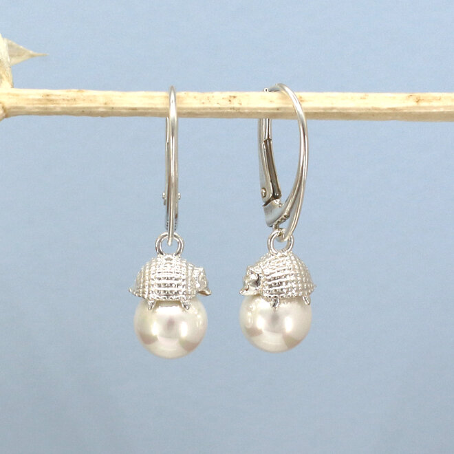 Drop earrings hedgehog with pearl pendant - sterling silver - ARLIZI 2426- Fleury