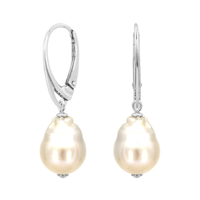 Earrings white baroque pearl pendant - sterling silver - ARLIZI 2153 - Coraline