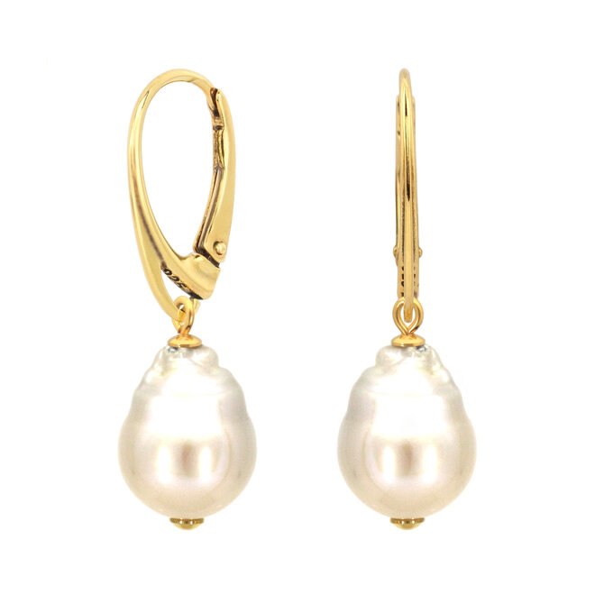 Oorbellen witte barok parel hanger - verguld - ARLIZI 2155 - Coraline