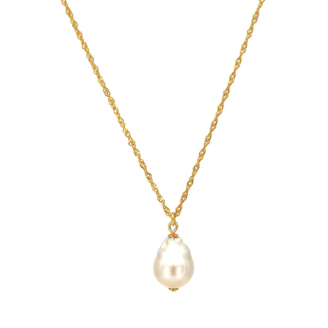 Ketting barok parel hanger verguld - 2156