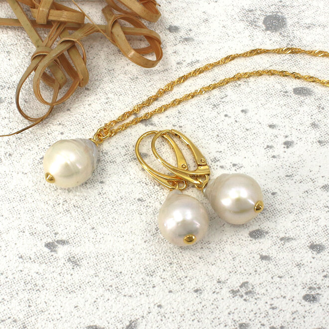 Ketting witte barok parel hanger - verguld - ARLIZI 2156 - Coraline