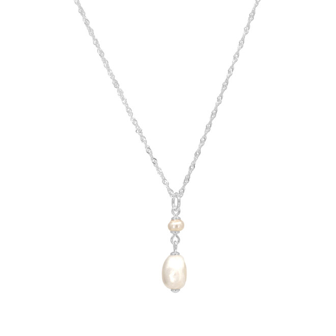 Ketting witte parels hanger 925 zilver - 2422