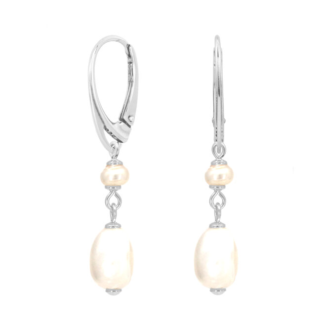Oorbellen witte parels sterling zilver - 2423