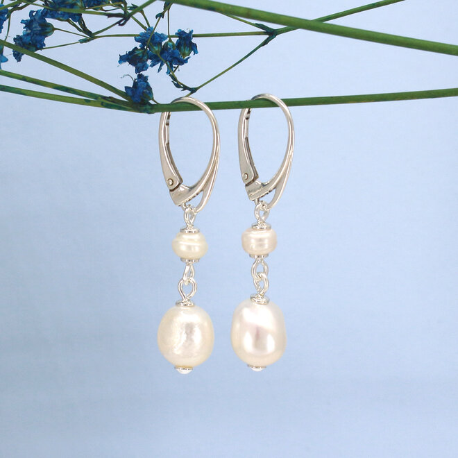 Oorbellen witte zoetwaterparels hanger - sterling zilver - ARLIZI 2423 - Coraline