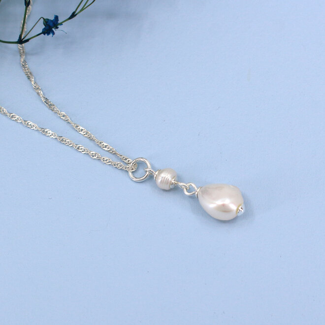 Necklace white freshwater pearls pendant - sterling silver - ARLIZI 2422 - Coraline