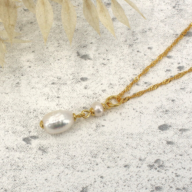 Ketting witte zoetwaterparels hanger - verguld - ARLIZI 2424 - Coraline