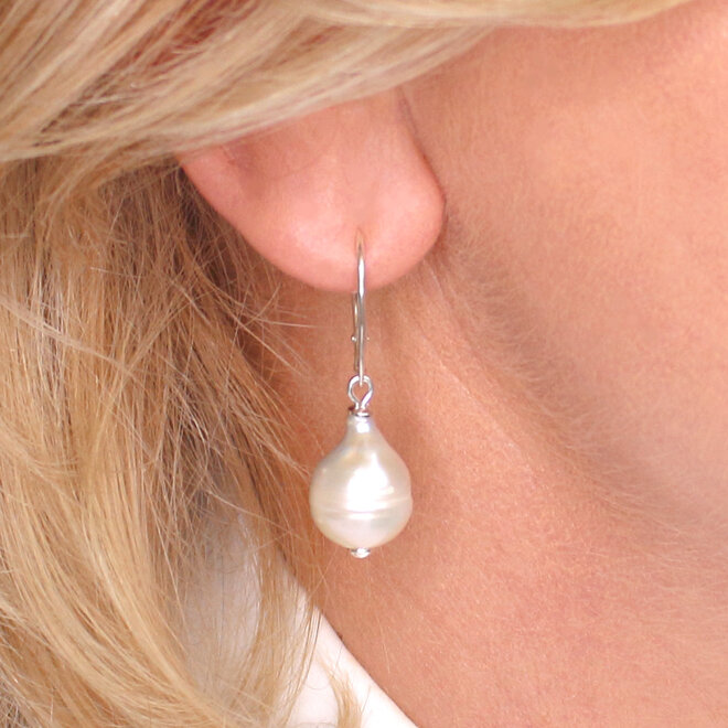 Earrings white baroque pearl pendant - sterling silver - ARLIZI 2153 - Coraline