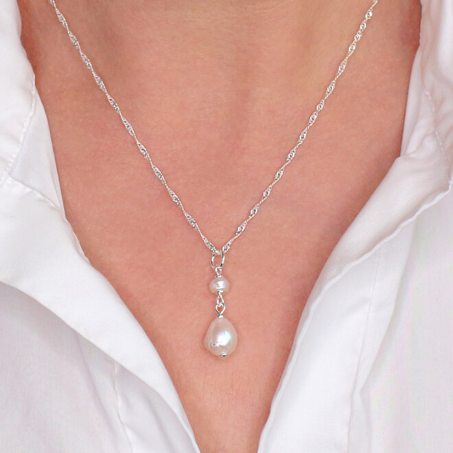 Halskette Weißer Süßwasserperlen Anhänger - Sterling Silber - ARLIZI 2422 - Coraline