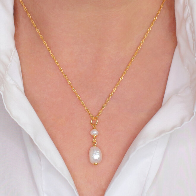 Ketting witte zoetwaterparels hanger - verguld - ARLIZI 2424 - Coraline