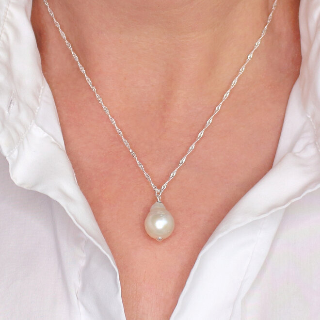 Halskette Weiß Barock Perle Anhänger - Sterling Silber - ARLIZI 2154 - Coraline