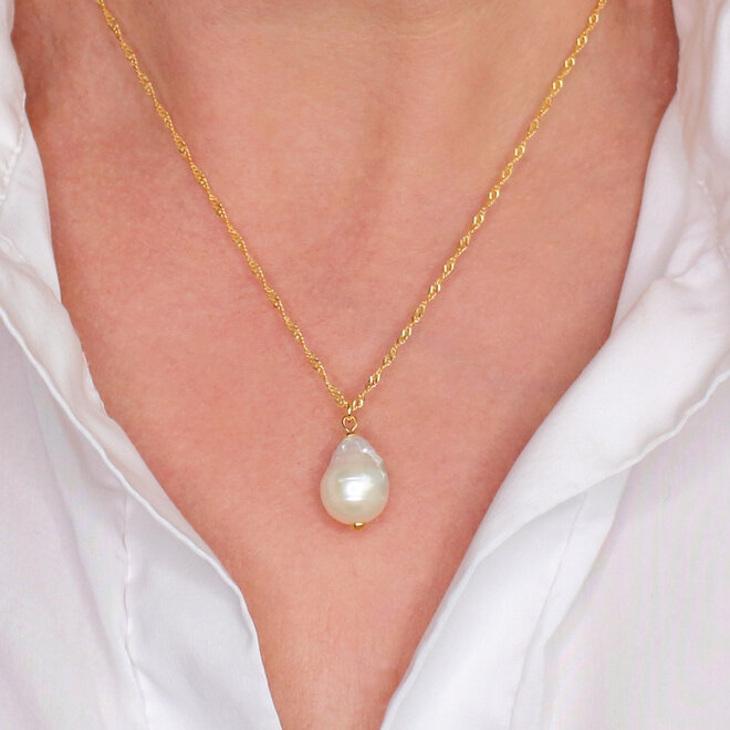 Ketting witte barok parel hanger - verguld - ARLIZI 2156 - Coraline