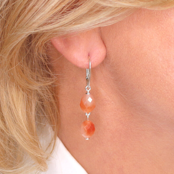 Ohrringe Pfirsich-Beige Jade Perlen Anhänger - Sterling Silber - ARLIZI 2429 - Jade