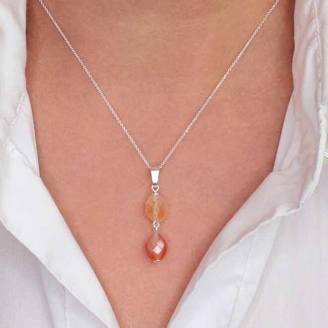 Halskette Pfirsch Beige Jade Perlen Anhänger - Sterling Silber - ARLIZI 2430 - Jade