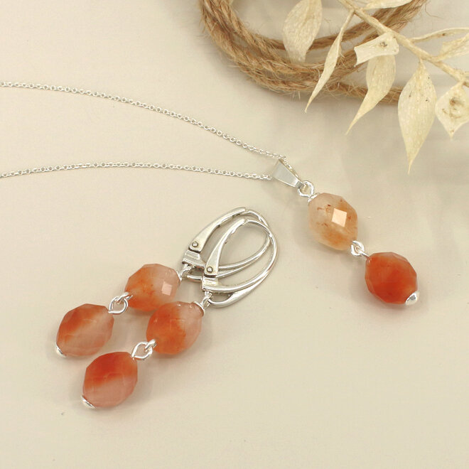 Oorbellen perzik-beige jade kralen hanger - sterling zilver - ARLIZI 2429 - Jade