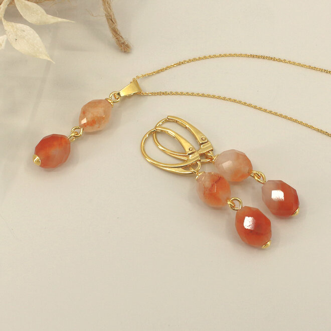 Oorbellen perzik-beige jade kralen hanger - verguld - ARLIZI 2431 - Jade