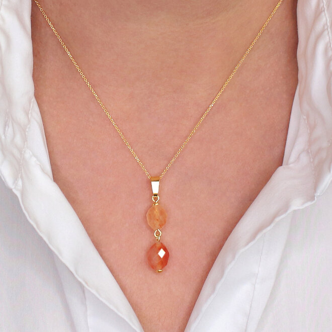 Halskette Pfirsch Beige Jade Perlen Anhänger - vergoldet - ARLIZI 2432 - Jade