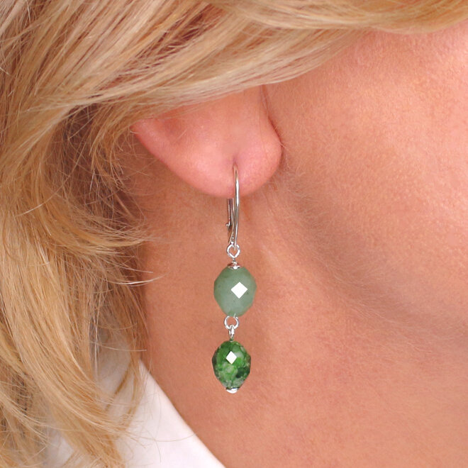 Oorbellen groen jade kralen hanger - sterling zilver - ARLIZI 2433 - Jade