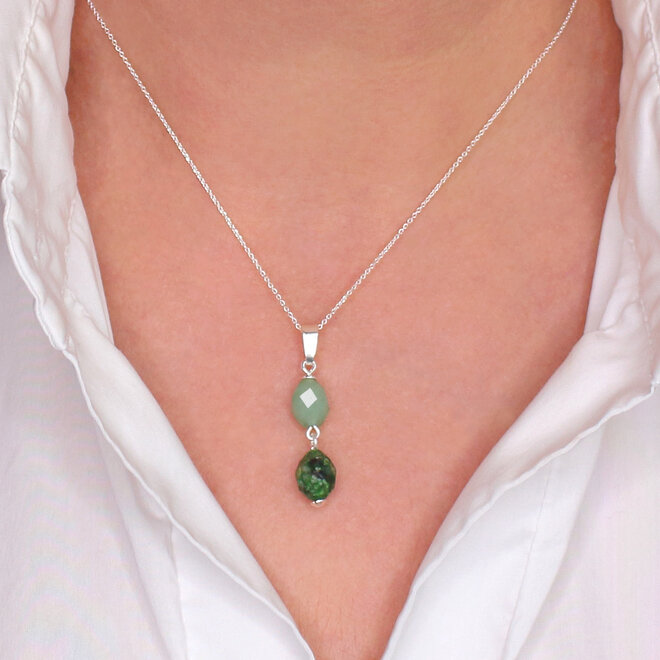 Necklace green Jade beads pendant - sterling silver - ARLIZI 2434 - Jade