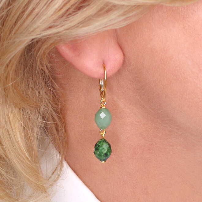Oorbellen groen jade kralen hanger - verguld - ARLIZI 2435 - Jade