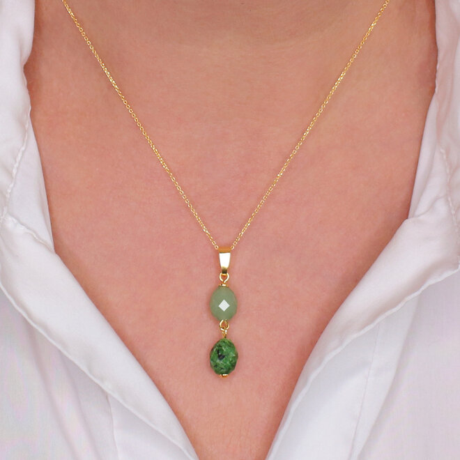 Halskette Grün Jade Perlen Anhänger - vergoldet - ARLIZI 2436 - Jade