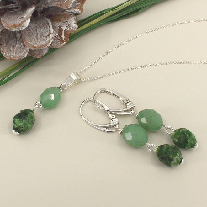 Halskette Grün Jade Perlen Anhänger - Sterling Silber - ARLIZI 2434 - Jade