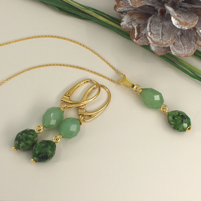 Ohrringe Grün Jade Perlen Anhänger - vergoldet - ARLIZI 2435 - Jade