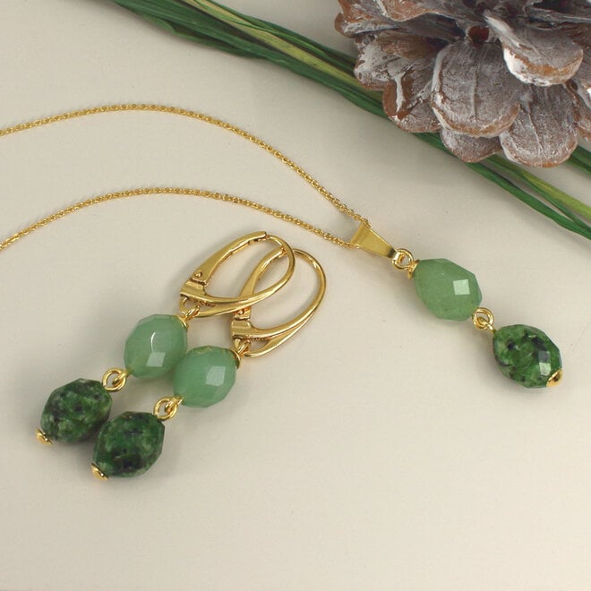 Ketting groen jade kralen hanger - verguld - ARLIZI 2436 - Jade