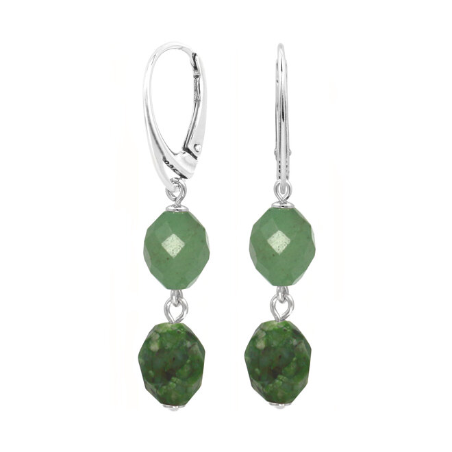 Oorbellen groen jade sterling zilver - 2433