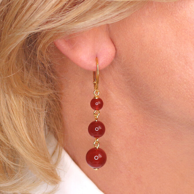 Oorbellen rood carneool hanger - verguld - ARLIZI 2452 - Poppy