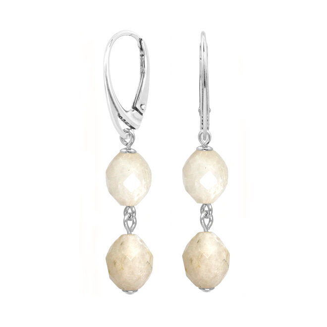 Ohrringe Weiß-Beige Jade Sterling Silber - 2455