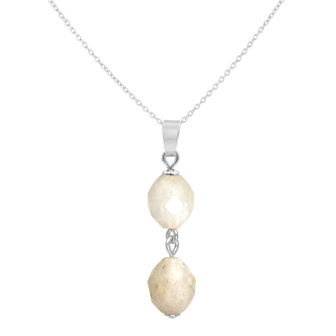 Halskette Weiß Beige Jade Anhänger 925 Silber - 2456