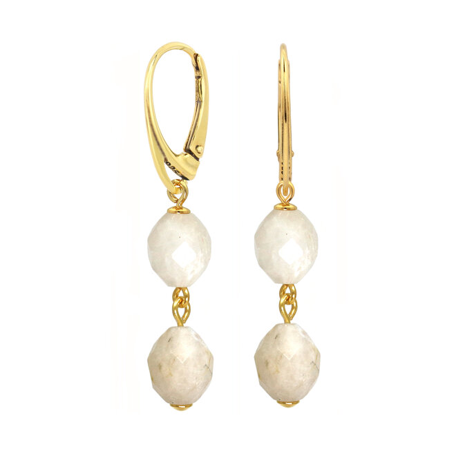 Ohrringe Weiß-Beige Jade vergoldet - 2457