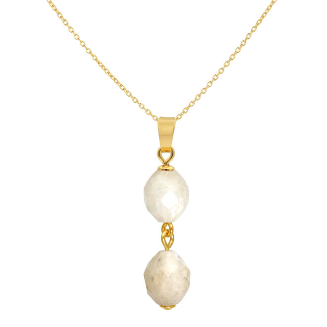 Halskette Weiß Beige Jade Anhänger vergoldet - 2458