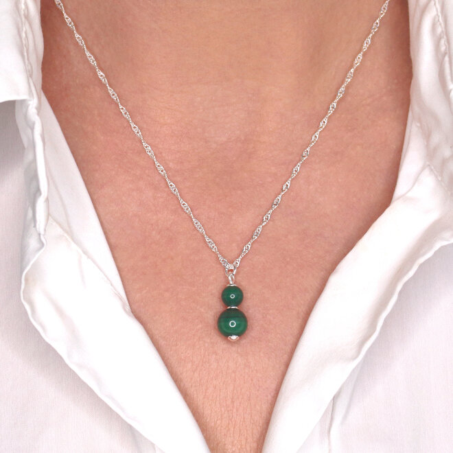 Ketting groen malachiet kralen hanger - sterling zilver - ARLIZI 2442 - Stella