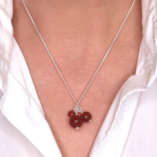 Ketting rood carneool trosje hanger - sterling zilver - ARLIZI 2451 - Poppy