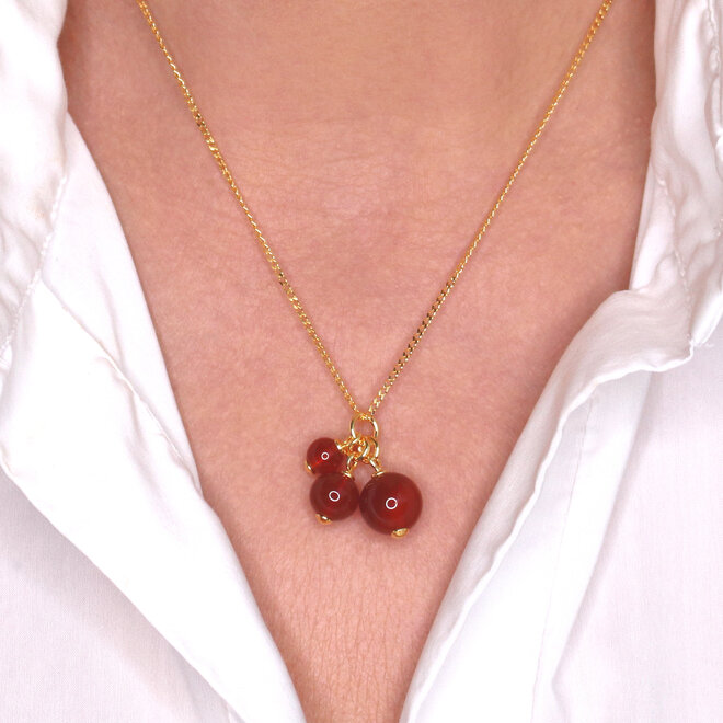 Ketting rood carneool trosje hanger - verguld - ARLIZI 2454 - Poppy