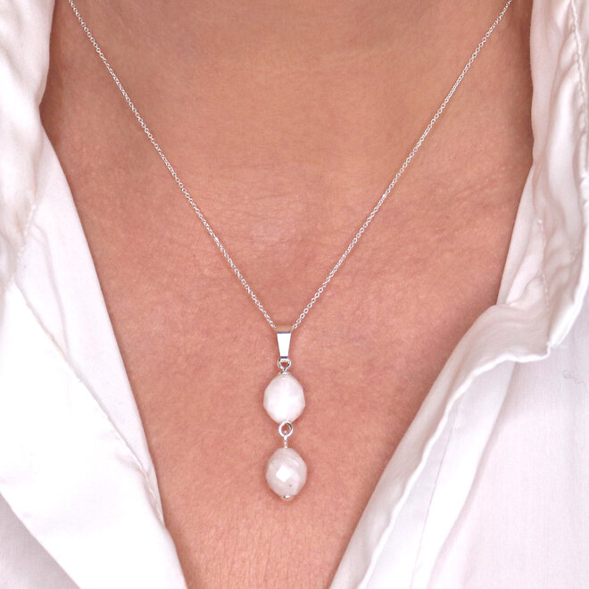 Halskette Weiß Beige Jade Perlen Anhänger - Sterling Silber - ARLIZI 2456 - Jade