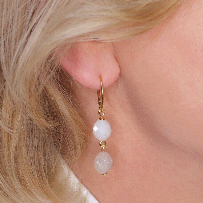 Ohrringe Weiß-Beige Jade Perlen Anhänger - vergoldet - ARLIZI 2457 - Jade