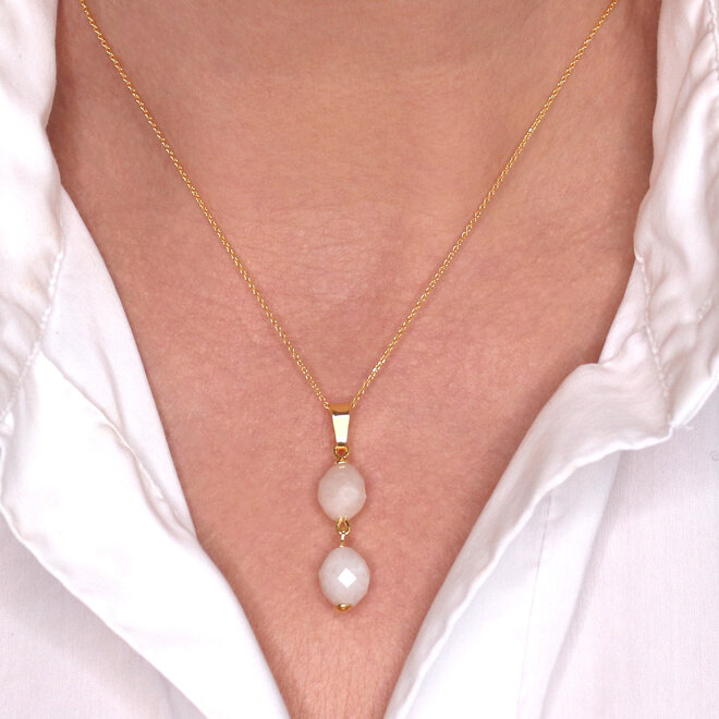 Halskette Weiß Beige Jade Perlen Anhänger - vergoldet - ARLIZI 2458 - Jade