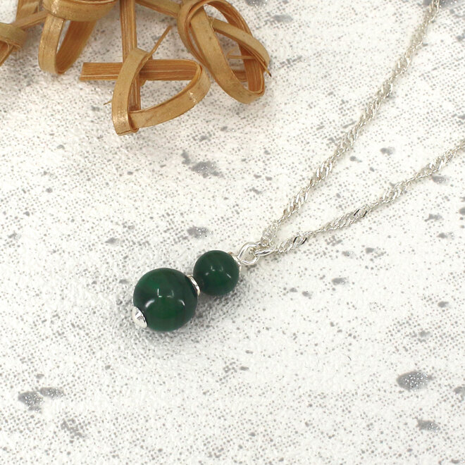 Ketting groen malachiet kralen hanger - sterling zilver - ARLIZI 2442 - Stella