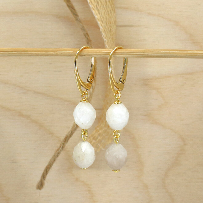 Ohrringe Weiß-Beige Jade Perlen Anhänger - vergoldet - ARLIZI 2457 - Jade