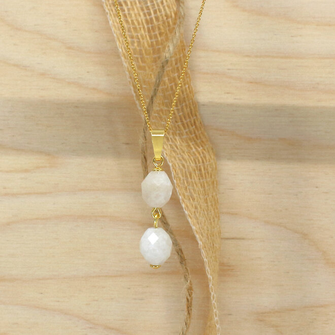 Halskette Weiß Beige Jade Perlen Anhänger - vergoldet - ARLIZI 2458 - Jade