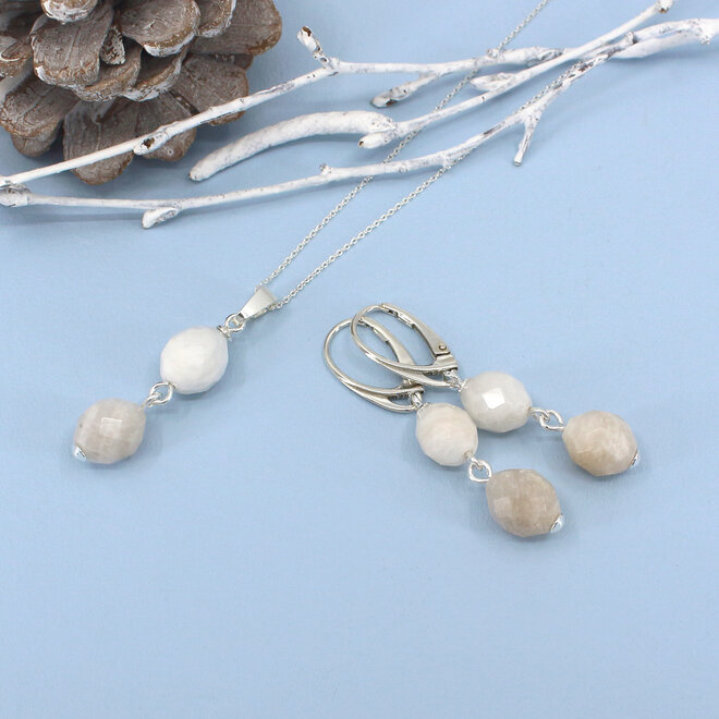 Ketting wit beige jade kralen hanger - sterling zilver - ARLIZI 2456 - Jade