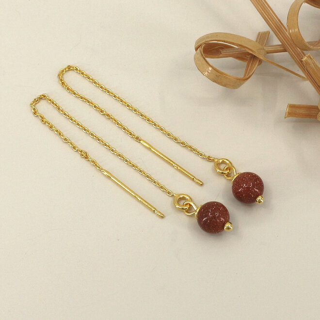 Doortrekoorbellen oranje-bruin goudsteen kraal - verguld - ARLIZI 2459 - Colette