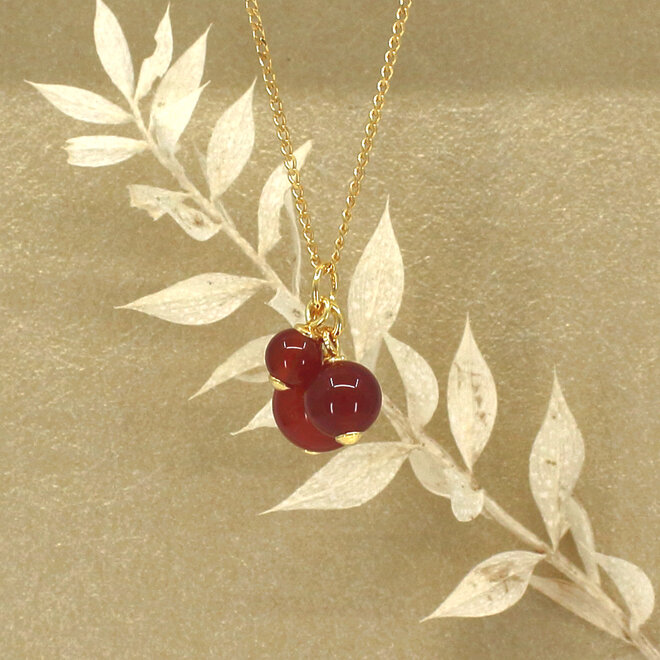 Ketting rood carneool trosje hanger - verguld - ARLIZI 2454 - Poppy