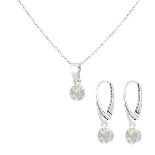 Sieraden set wit opaal kristal 925 zilver - 2476