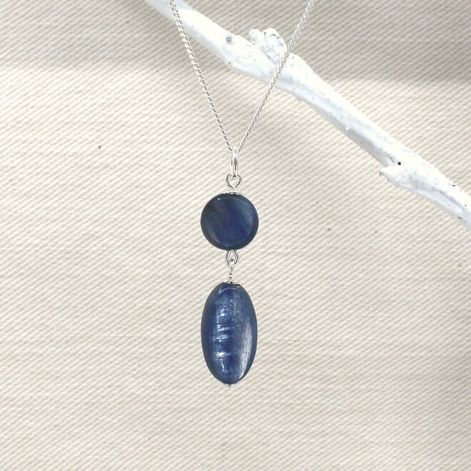 Halskette Blau Kyanit Perlen Anhänger - Sterling Silber - ARLIZI 2478 - Celeste