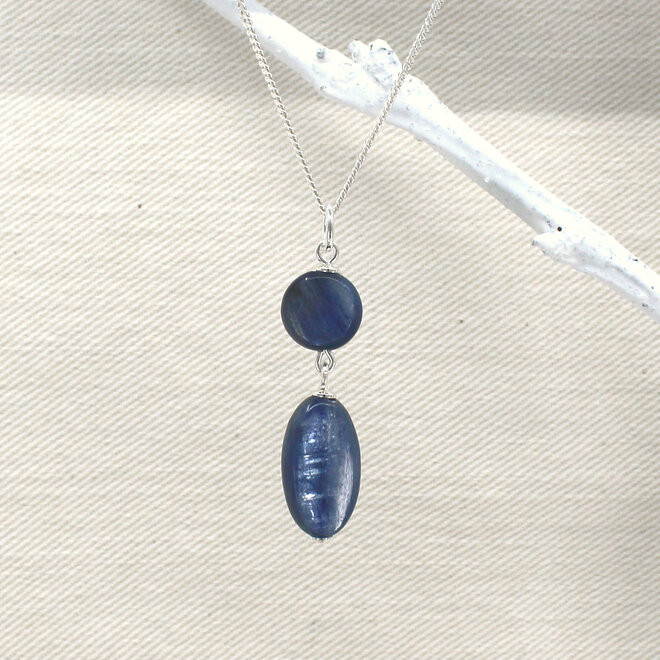 Ketting blauw kyaniet kralen hanger - sterling zilver - ARLIZI 2478 - Celeste