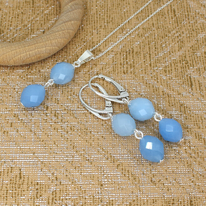 Ohrringe Blau Jade Perlen Anhänger - Sterling Silber - ARLIZI 2484 - Jade