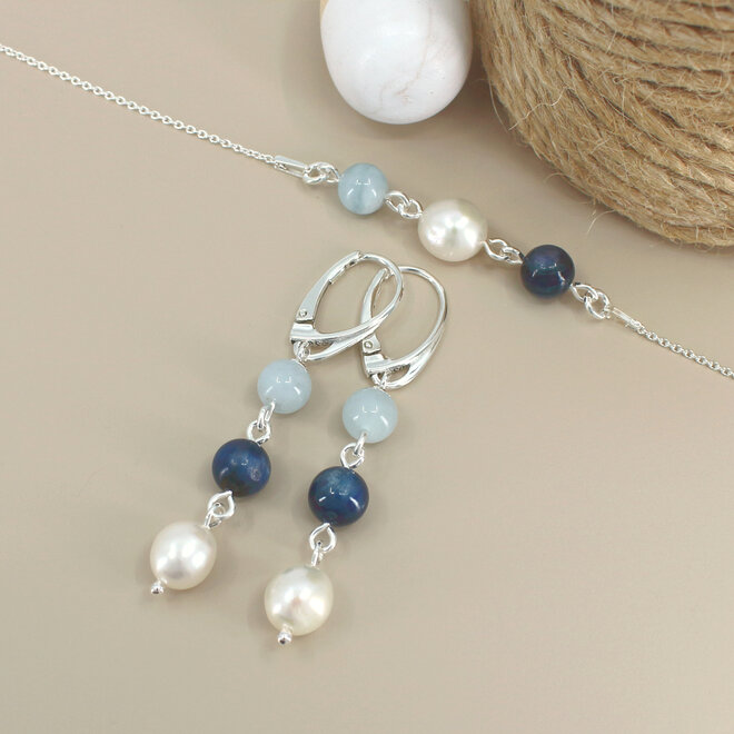 Armband Ohrringe Aquamarin Kyanit Perle - Sterling Silber - ARLIZI 2483 - Ariël